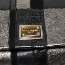 Pre Owned Dolce & Gabbana Black/Grey Mixed Leather and Snakeskin Patchwork Chain Bag