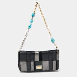 Pre Owned Dolce & Gabbana Black/Grey Mixed Leather and Snakeskin Patchwork Chain Bag