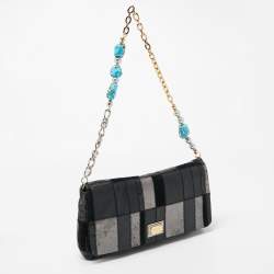 Pre Owned Dolce & Gabbana Black/Grey Mixed Leather and Snakeskin Patchwork Chain Bag