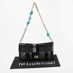 Pre Owned Dolce & Gabbana Black/Grey Mixed Leather and Snakeskin Patchwork Chain Bag