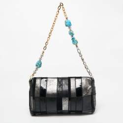 Pre Owned Dolce & Gabbana Black/Grey Mixed Leather and Snakeskin Patchwork Chain Bag