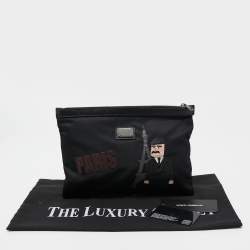 Pre Owned Dolce & Gabbana Black Nylon and Leather Patchwork Zip Pouch