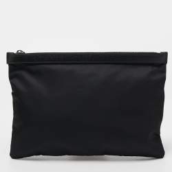 Pre Owned Dolce & Gabbana Black Nylon and Leather Patchwork Zip Pouch