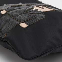 Pre Owned Dolce & Gabbana Black Nylon and Leather Patchwork Zip Pouch