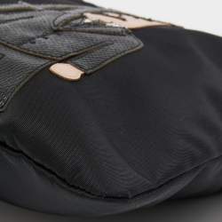 Pre Owned Dolce & Gabbana Black Nylon and Leather Patchwork Zip Pouch