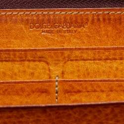 Pre Owned Dolce & Gabbana Brown Leopard Print Calfhair and Patent Leather Zip Around Continental Wallet
