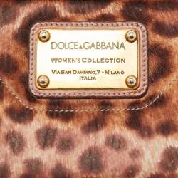Pre Owned Dolce & Gabbana Brown Leopard Print Calfhair and Patent Leather Zip Around Continental Wallet