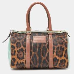 Pre Owned Dolce & Gabbana Multicolor Leopard Coated Canvas and Leather Miss Escape Boston Bag