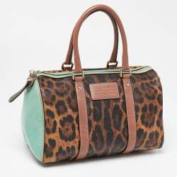 Pre Owned Dolce & Gabbana Multicolor Leopard Coated Canvas and Leather Miss Escape Boston Bag