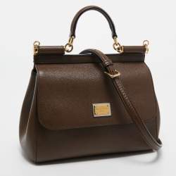 مملوكة مسبقًا Dolce & Gabbana Brown Leather Medium Miss Sicily Top Handle Bag