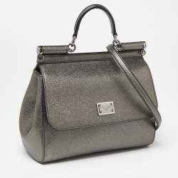 Pre Owned Dolce & Gabbana Metallic Leather Medium Miss Sicily Top Handle Bag