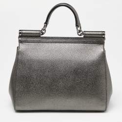 Pre Owned Dolce & Gabbana Metallic Leather Medium Miss Sicily Top Handle Bag