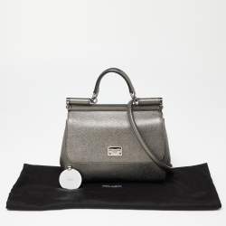 Pre Owned Dolce & Gabbana Metallic Leather Medium Miss Sicily Top Handle Bag