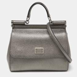 Pre Owned Dolce & Gabbana Metallic Leather Medium Miss Sicily Top Handle Bag