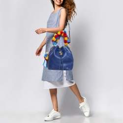 Pre Owned Dolce & Gabbana Blue Leather Claudia Drawstring Bucket Bag