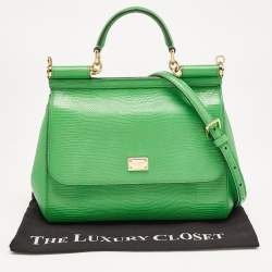 Pre Owned Dolce & Gabbana Green Leather Medium Miss Sicily Top Handle Bag