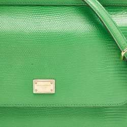 Pre Owned Dolce & Gabbana Green Leather Medium Miss Sicily Top Handle Bag