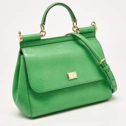 Pre Owned Dolce & Gabbana Green Leather Medium Miss Sicily Top Handle Bag
