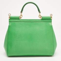Pre Owned Dolce & Gabbana Green Leather Medium Miss Sicily Top Handle Bag