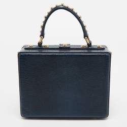 Pre Owned Dolce & Gabbana Blue Lizard Embossed Leather Rosaria Box Top Handle Bag
