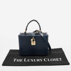 Pre Owned Dolce & Gabbana Blue Lizard Embossed Leather Rosaria Box Top Handle Bag