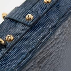 Pre Owned Dolce & Gabbana Blue Lizard Embossed Leather Rosaria Box Top Handle Bag