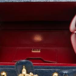 Pre Owned Dolce & Gabbana Blue Lizard Embossed Leather Rosaria Box Top Handle Bag