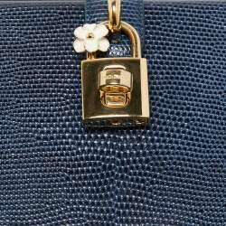 Pre Owned Dolce & Gabbana Blue Lizard Embossed Leather Rosaria Box Top Handle Bag