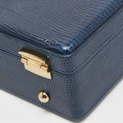 Pre Owned Dolce & Gabbana Blue Lizard Embossed Leather Rosaria Box Top Handle Bag