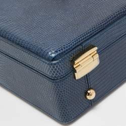 Pre Owned Dolce & Gabbana Blue Lizard Embossed Leather Rosaria Box Top Handle Bag
