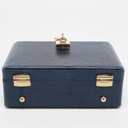 Pre Owned Dolce & Gabbana Blue Lizard Embossed Leather Rosaria Box Top Handle Bag