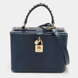 Pre Owned Dolce & Gabbana Blue Lizard Embossed Leather Rosaria Box Top Handle Bag
