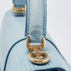 Pre Owned Dolce & Gabbana Blue Lizard Embossed Leather Small Lucia Top Handle Bag