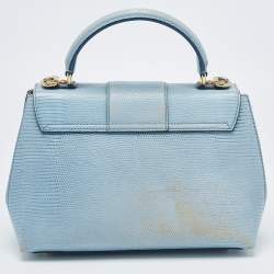 Pre Owned Dolce & Gabbana Blue Lizard Embossed Leather Small Lucia Top Handle Bag