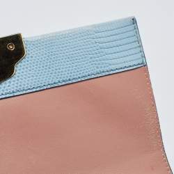 Pre Owned Dolce & Gabbana Blue Lizard Embossed Leather Small Lucia Top Handle Bag