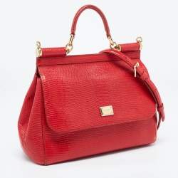 Pre Owned Dolce & Gabbana Red Leather Medium Miss Sicily Handle Bag