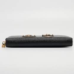 Pre Owned Dolce & Gabbana Black Leather DG Family Patch Zip Around Wallet