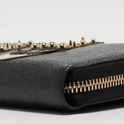 Pre Owned Dolce & Gabbana Black Leather DG Family Patch Zip Around Wallet
