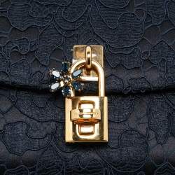 Dolce & Gabbana Navy Blue Lace and Satin Padlock Chain Clutch