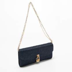 Dolce & Gabbana Navy Blue Lace and Satin Padlock Chain Clutch