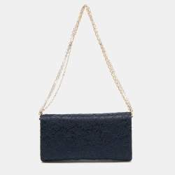 Dolce & Gabbana Navy Blue Lace and Satin Padlock Chain Clutch