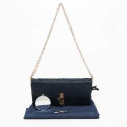 Dolce & Gabbana Navy Blue Lace and Satin Padlock Chain Clutch