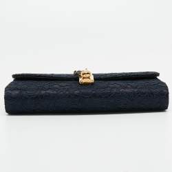 Dolce & Gabbana Navy Blue Lace and Satin Padlock Chain Clutch
