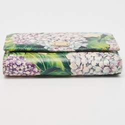 Pre Owned Dolce & Gabbana Multicolor Floral Print Leather Trifold Wallet