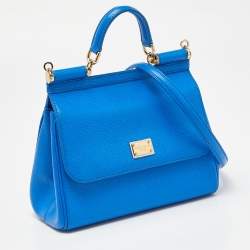 Pre Owned Dolce & Gabbana Blue Leather Medium Miss Sicily Top Handle Bag