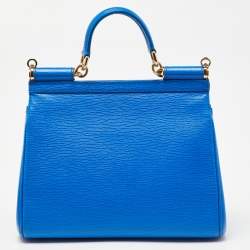 Pre Owned Dolce & Gabbana Blue Leather Medium Miss Sicily Top Handle Bag