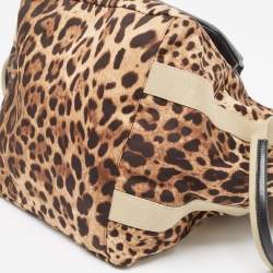 Pre Owned Dolce & Gabbana Beige Brown/Black Leopard Print Fabric Front Pouch Tote  