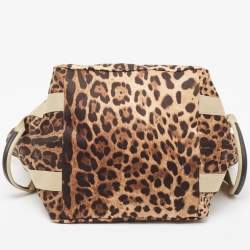 Pre Owned Dolce & Gabbana Beige Brown/Black Leopard Print Fabric Front Pouch Tote  