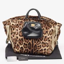 Pre Owned Dolce & Gabbana Beige Brown/Black Leopard Print Fabric Front Pouch Tote  
