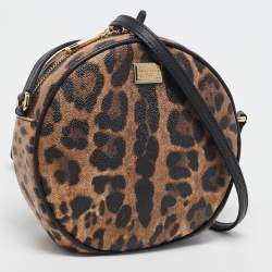 Pre Owned Dolce & Gabbana Beige/Brown Leopard Print Coated Canvas Glam Round Crossbody Bag